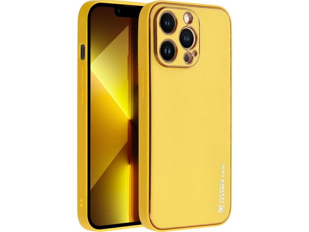 Kožený kryt pre Apple iPhone 13 Pro, Forcell, Žltý – detail 1