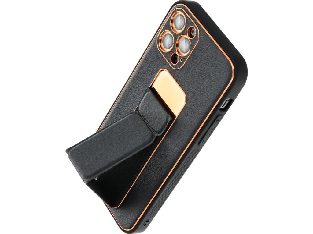 Kožený Kickstand kryt pre Apple iPhone 15 Pro, Čierny – detail 1