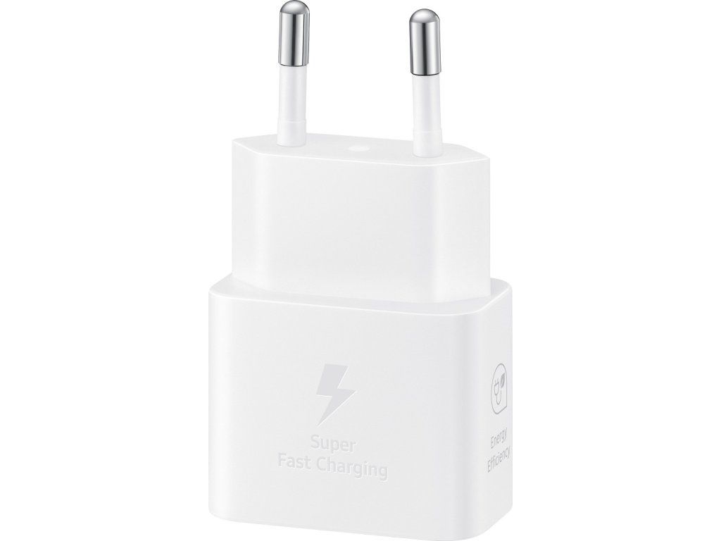 Cestovná nabíjačka USB-C 25W + USB-C Dátový Kábel, Samsung, Biela – viac energie za kratší čas
