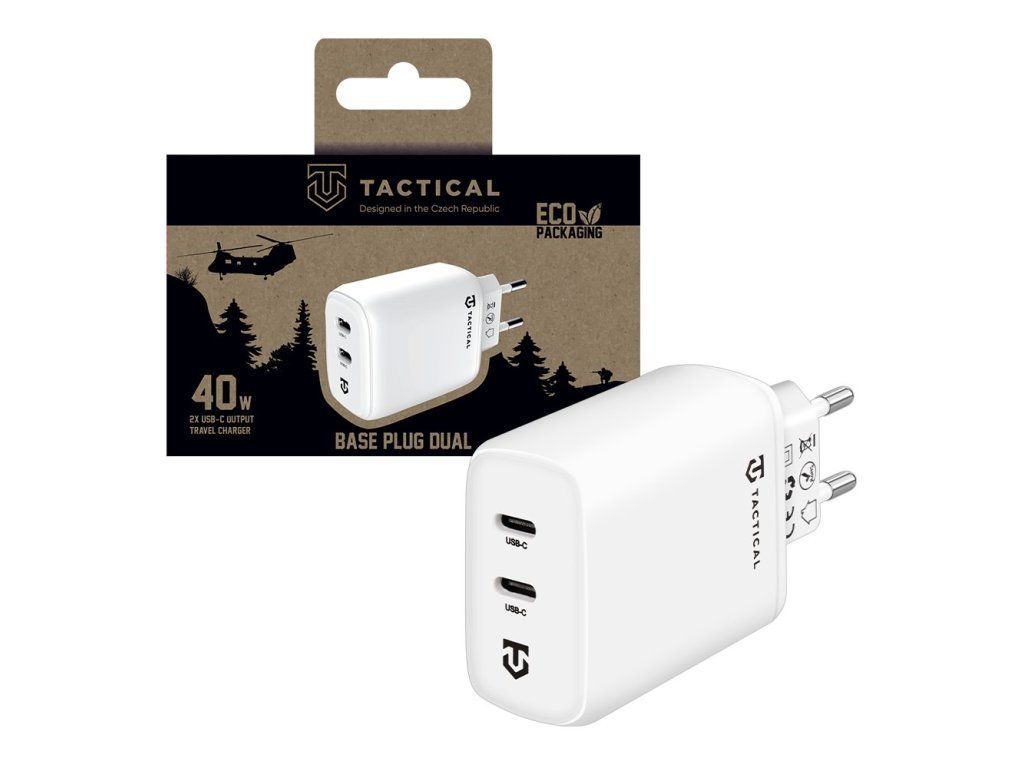 Nabíjací adaptér Tactical Base Plug Dual 40W, Biely – kompaktný adaptér do tašky