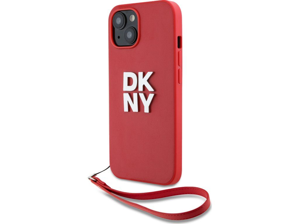 DKNY PU Leather Stack Logo Wrist Strap Zadný Kryt pre iPhone 14 Red – detail 1
