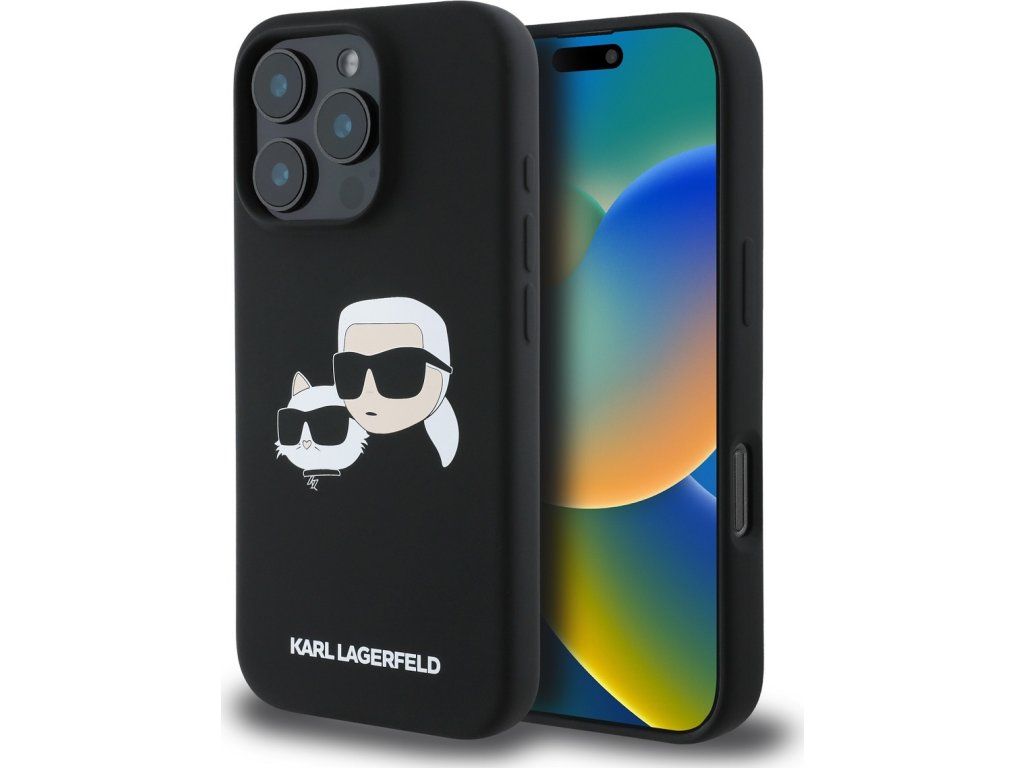 Liquid Silikónový K&CH MagSafe kryt pre Apple iPhone 16 Pro Max, Karl Lagerfeld, Čierny