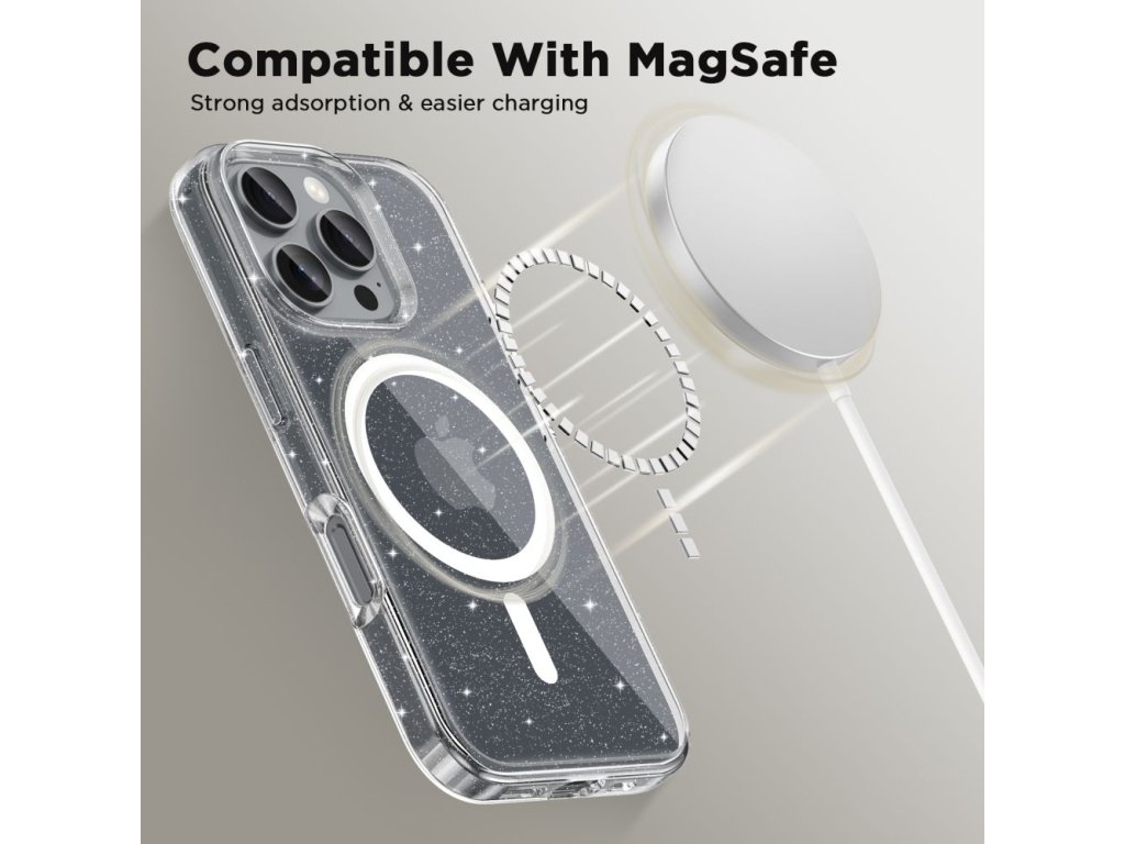 Flexair Glitter kryt s MagSafe pre Apple iPhone 16 Pro Max, Tech-Protect, Transparentný – detail 1