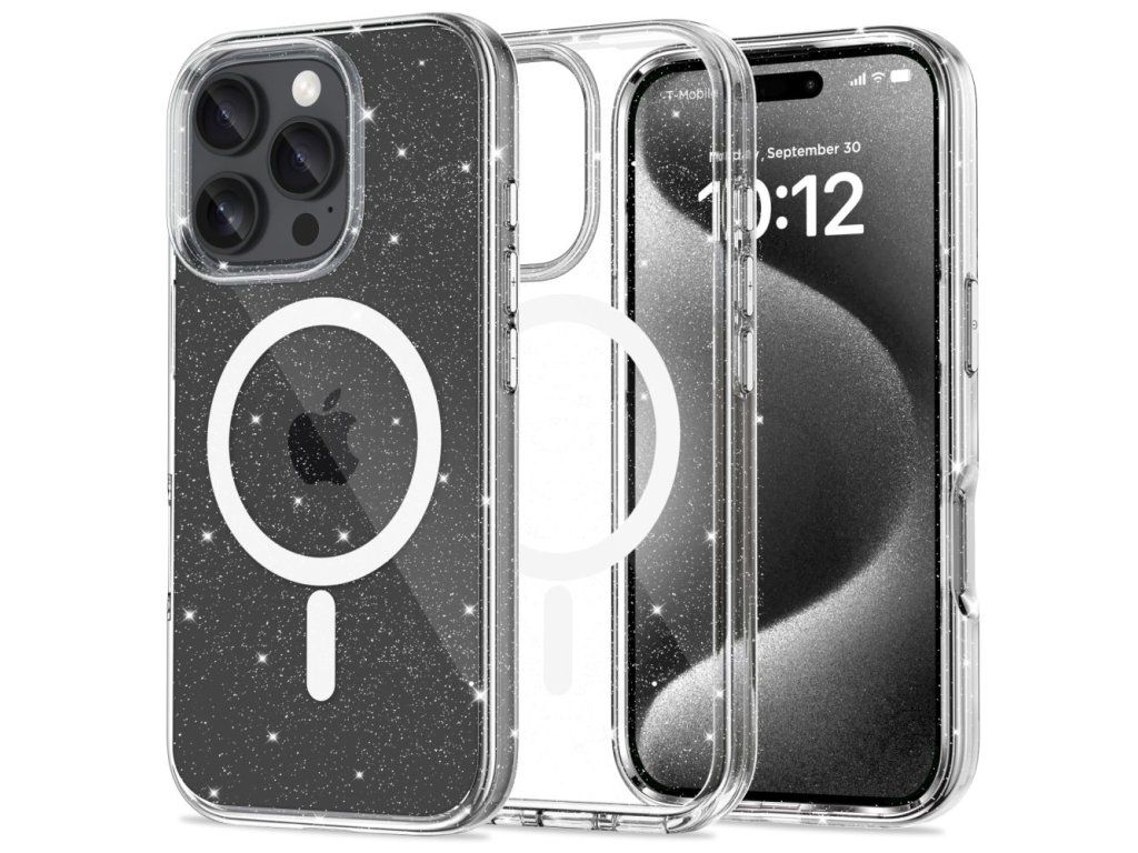 Flexair Glitter kryt s MagSafe pre Apple iPhone 16 Pro Max, Tech-Protect, Transparentný