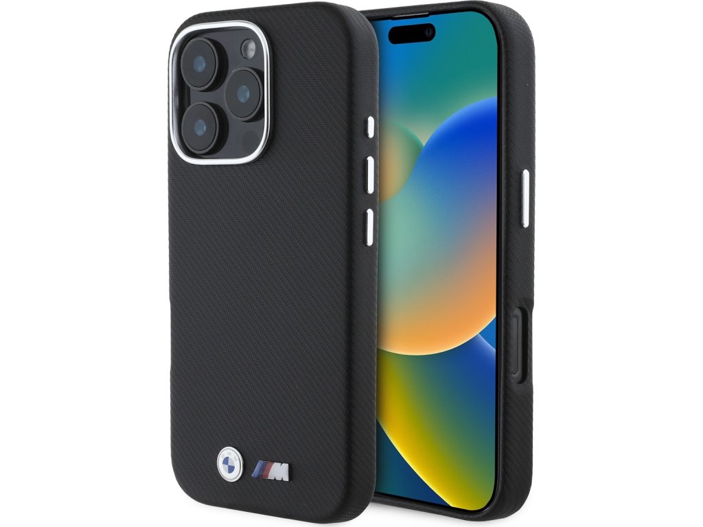 M Kevlar Metal Logo kryt pre Apple iPhone 16 Pro, BMW, Čierny