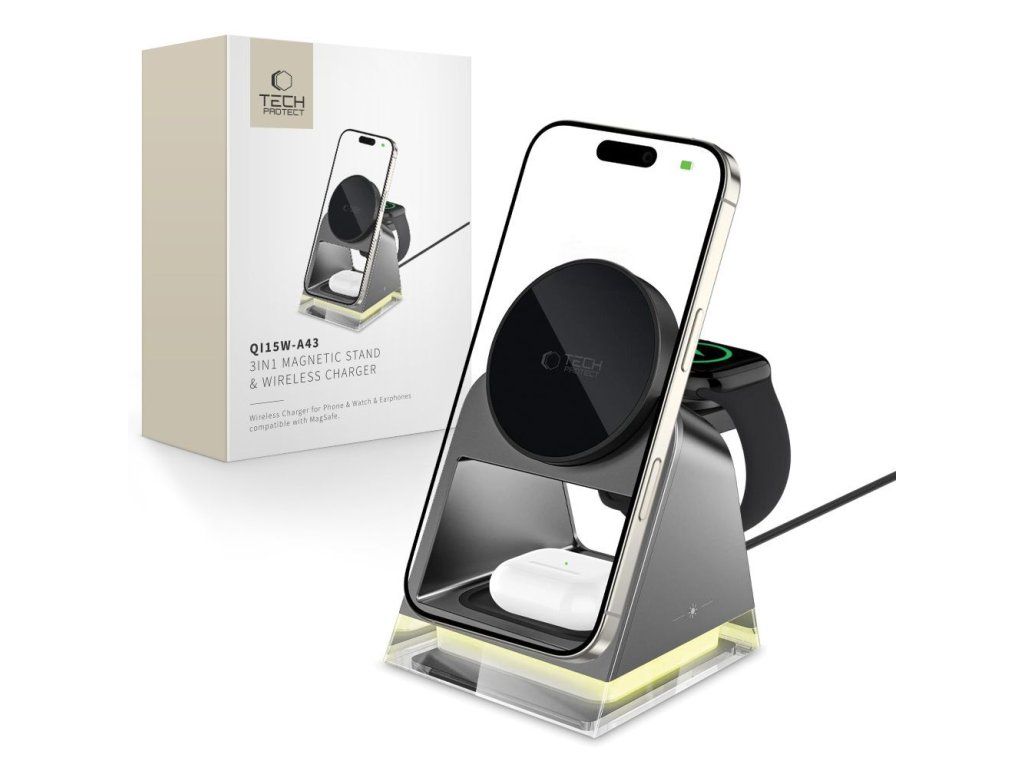 TECH-PROTECT QI15W-A43 3v1 Bezdrôtová nabíjačka, Čierna
