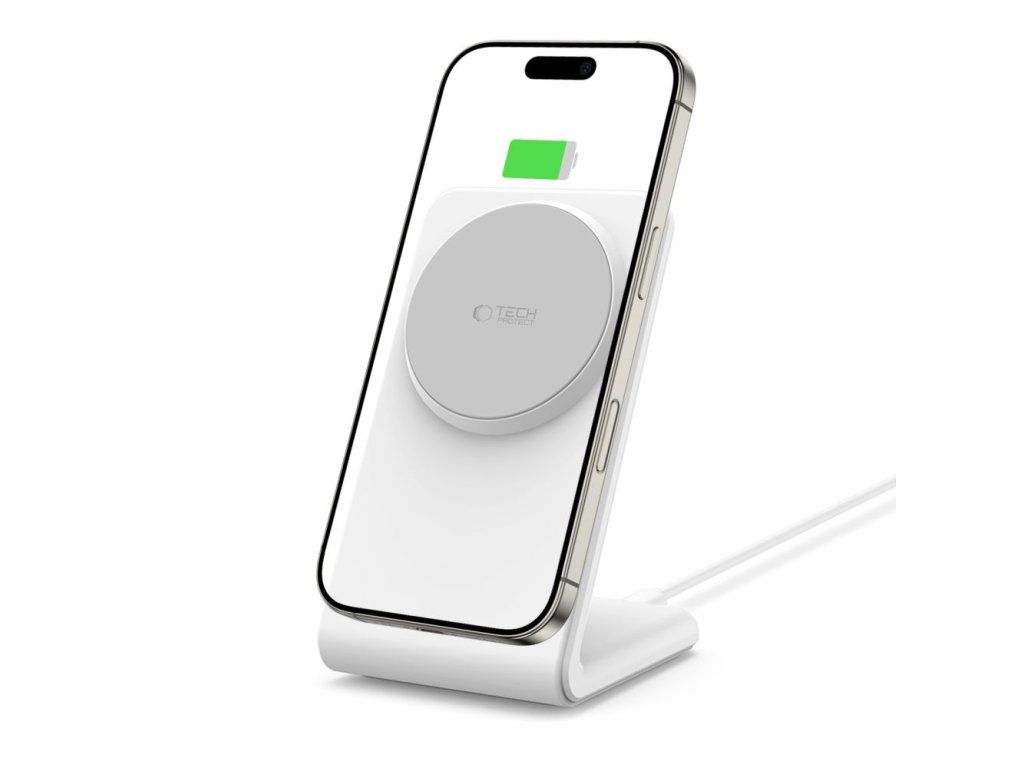 TECH-PROTECT Bezdrôtová nabíjačka s MagSafe QI15W-A38, Biela – všetko nabité cez noc