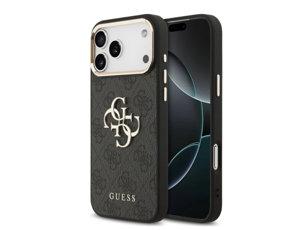 PU Leather 4G Metal Logo Gold Frame Zadní kryt pro pre Apple iPhone 17 Pro Max, Guess, Čierny