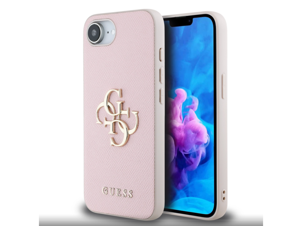 PU Grained 4G Metal Logo Zadní kryt pre Apple iPhone 16e/17e, Guess, Ružový