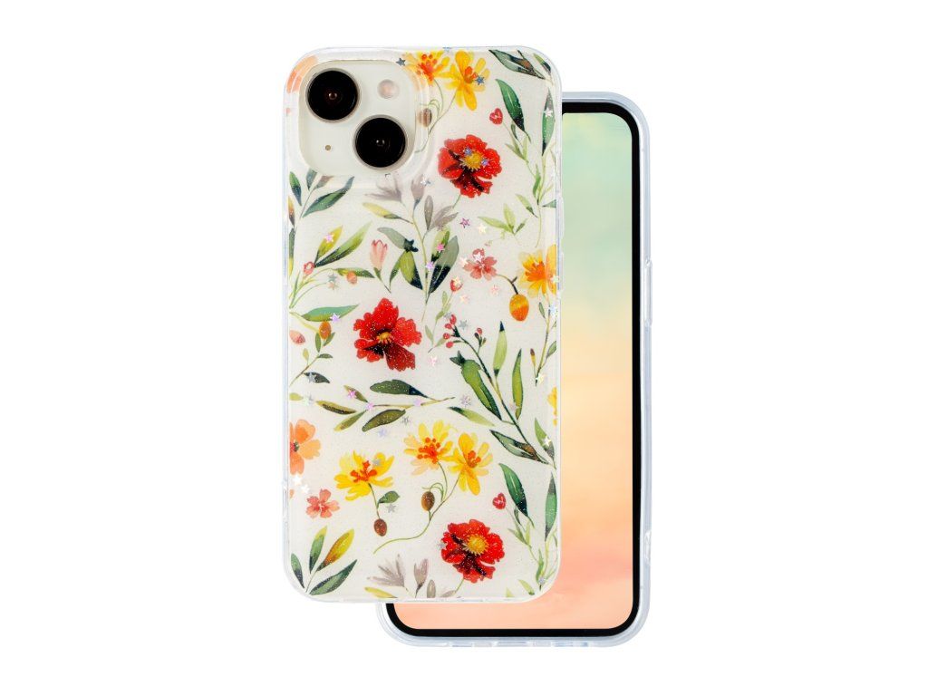 Silikónový kryt pre Apple iPhone 15, Biely-Kvetinový, TFO