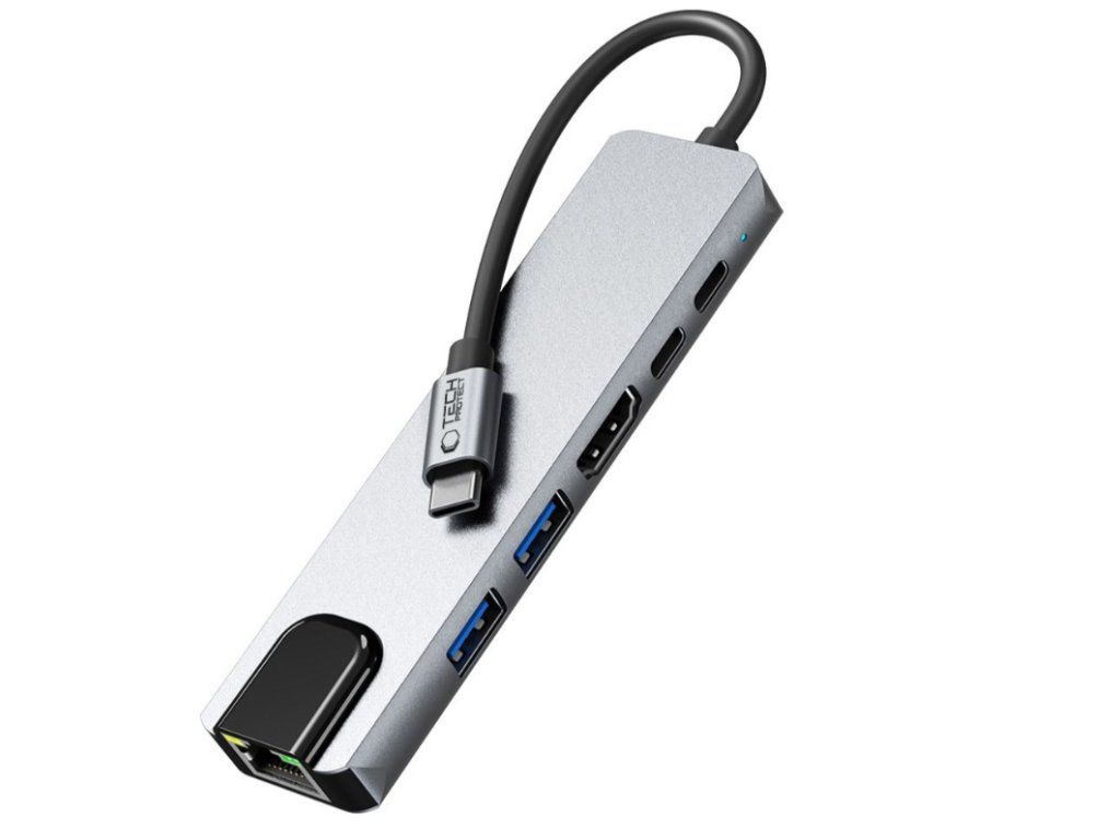 Adaptér TECH-PROTECT HB02 HUB 6v1 TYPE-C + USB 2.0 + USB 3.0 + HDMI 4K 30HZ + RJ45 + PD100W – detail