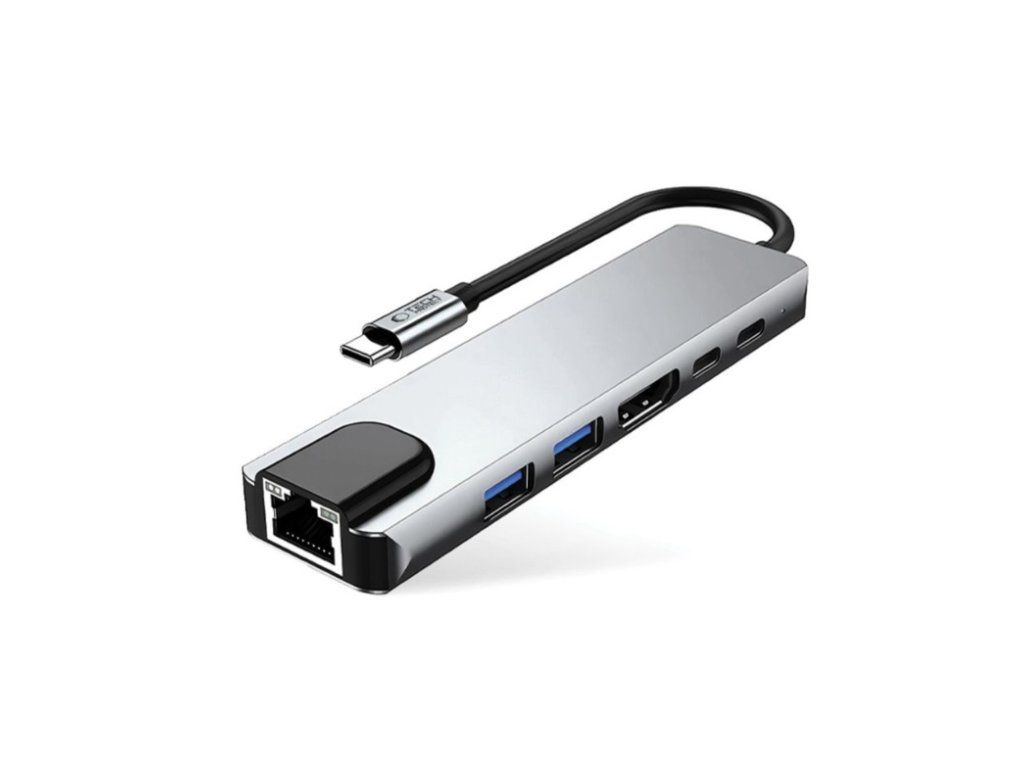 Adaptér TECH-PROTECT HB02 HUB 6v1 TYPE-C + USB 2.0 + USB 3.0 + HDMI 4K 30HZ + RJ45 + PD100W