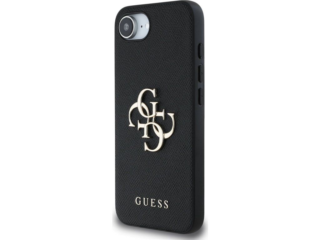 Guess PU Grained 4G Metal Logo Zadný Kryt pre iPhone 16e/17e, Čierny – detail 1