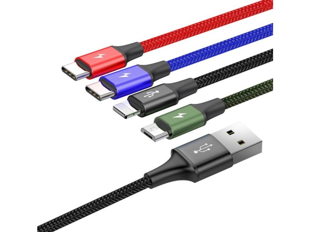 Fast 4in1 Kábel Lightning, 2x USB-C, Micro USB 3.5A 1.2m, Baseus, Čierny – jeden kábel namiesto troch