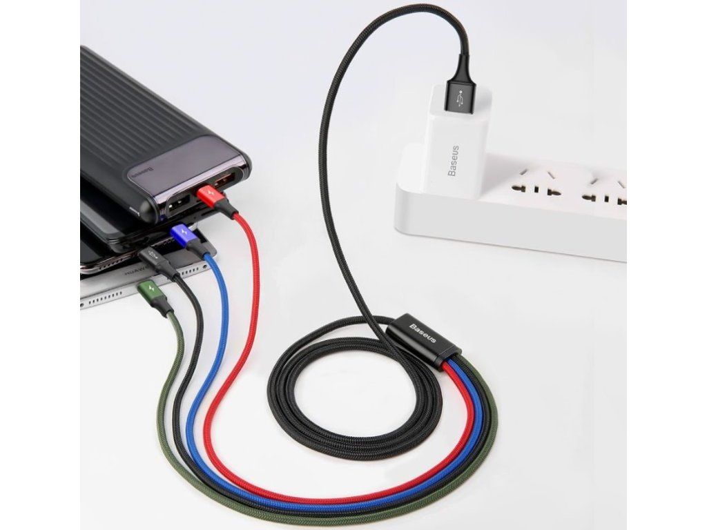 Fast 4in1 Kábel Lightning, 2x USB-C, Micro USB 3.5A 1.2m, Baseus, Čierny – opletenie, ktoré vydrží