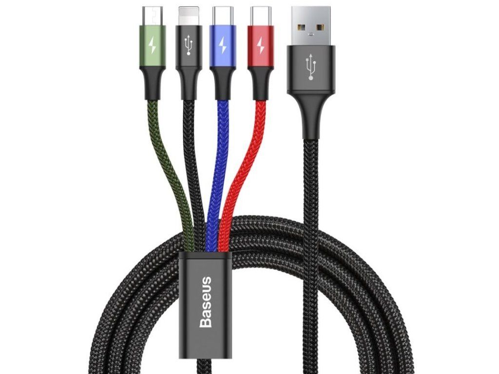Fast 4in1 Kábel Lightning, 2x USB-C, Micro USB 3.5A 1.2m, Baseus, Čierny