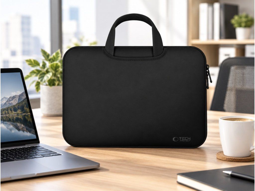 Puzdro Tech-Protect Neopren na pracovnom stole s notebookom