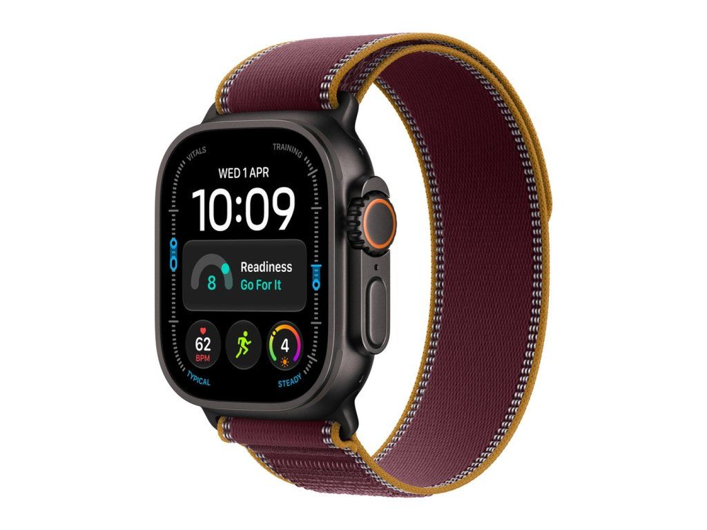 Apple Watch Ultra 4 49 mm čierny titán, burgundský trailový ťah (M/L)