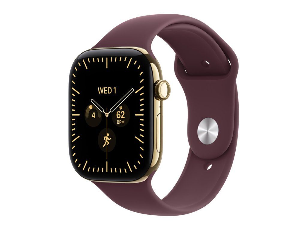 Apple Watch Series 12 42 mm žiarivo zlatá, burgundský športový remienok (M/L)