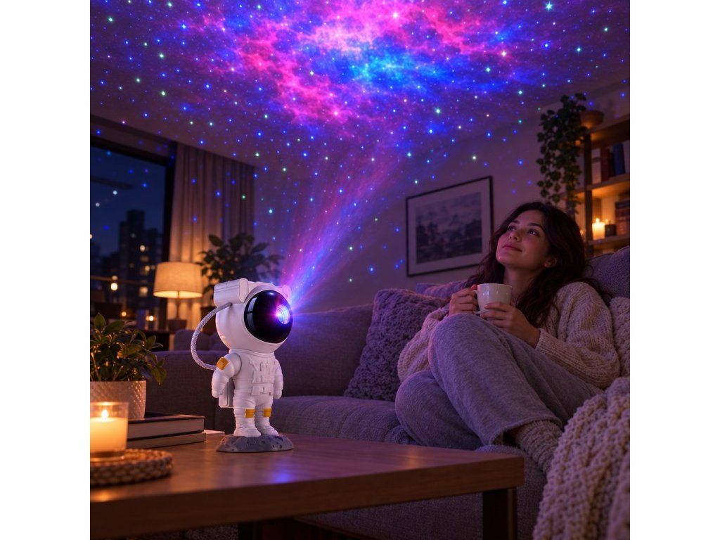 Projektor hviezdnej oblohy Astronaut v obývačke