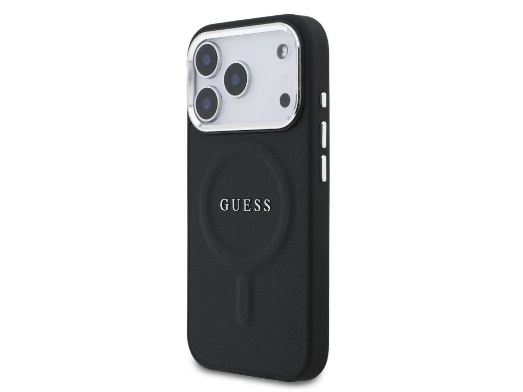PU Saffiano kryt s MagSafe pre Apple iPhone 17 Pro, Guess, Čierny – detail