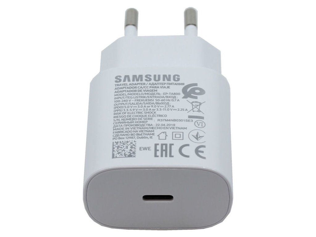 EP-TA800EWE Samsung USB-C 25W Cestovná nabíjačka White – viac energie za kratší čas