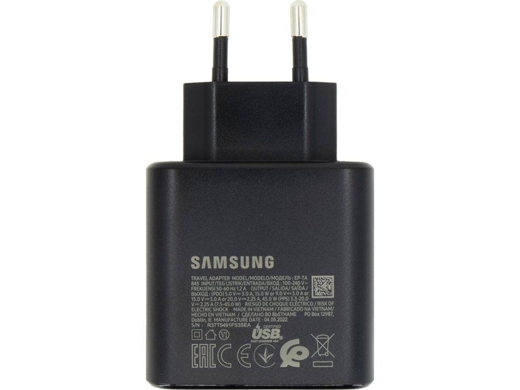 EP-TA845EBE Samsung Quickcharge USB-C 45W Cestovná nabíjačka Black – kompaktný adaptér do tašky