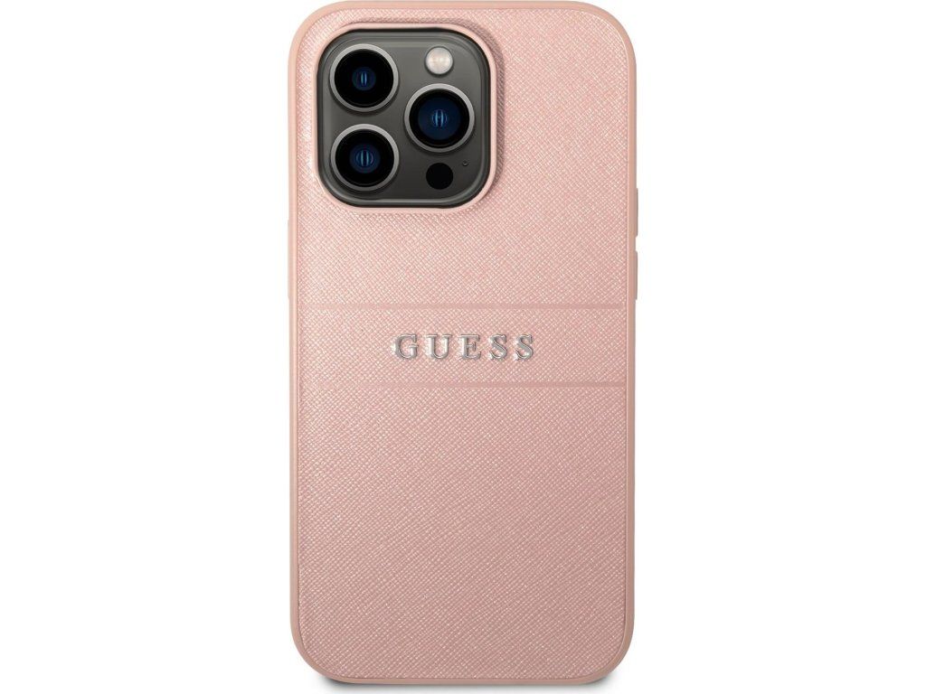 Saffiano Kožený kryt pre Apple iPhone 14 Pro, Guess, Ružový – detail 1