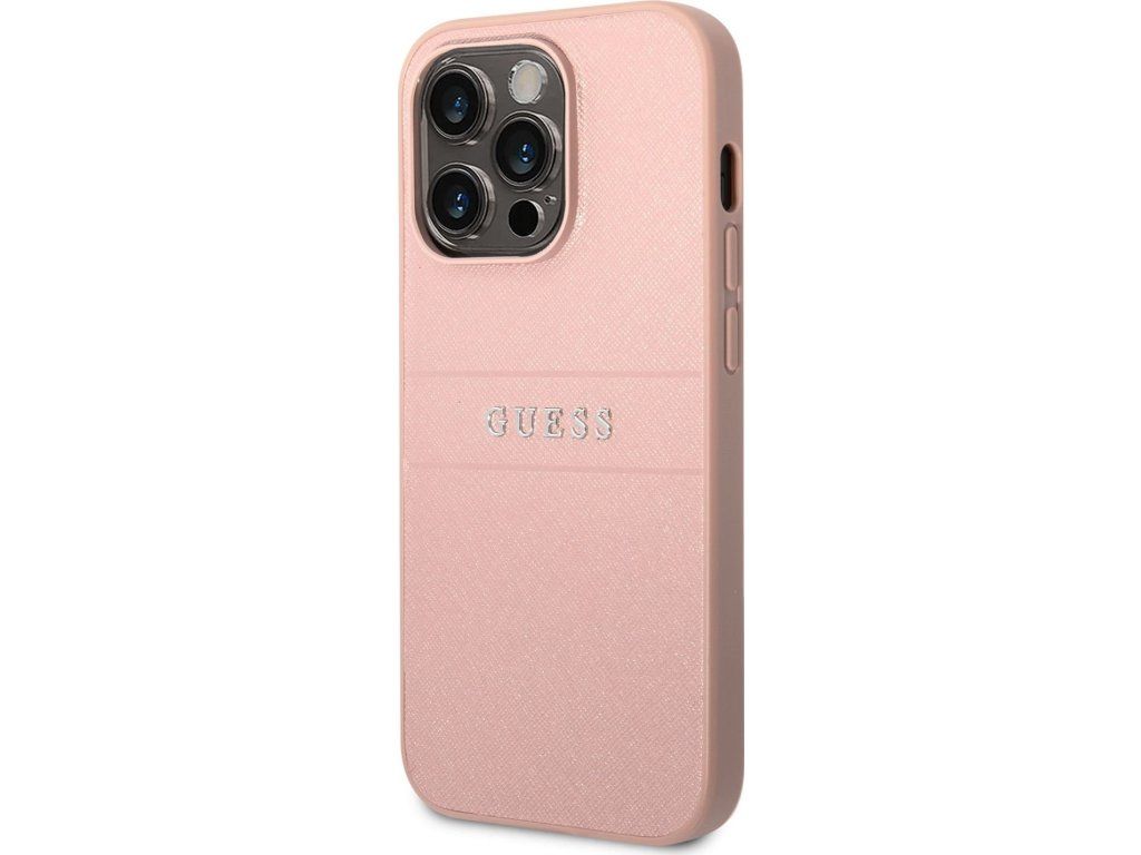 Saffiano Kožený kryt pre Apple iPhone 14 Pro, Guess, Ružový
