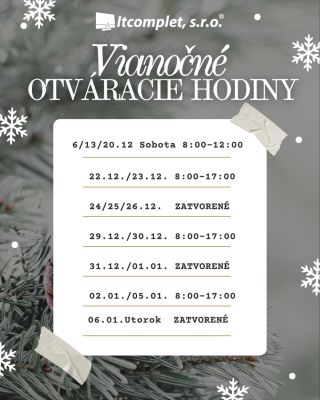 Milí zákazníci, aj tento rok pre vás pripravujeme pohodlné otváracie hodiny počas decembra a januára. Výnimočne otvoríme...